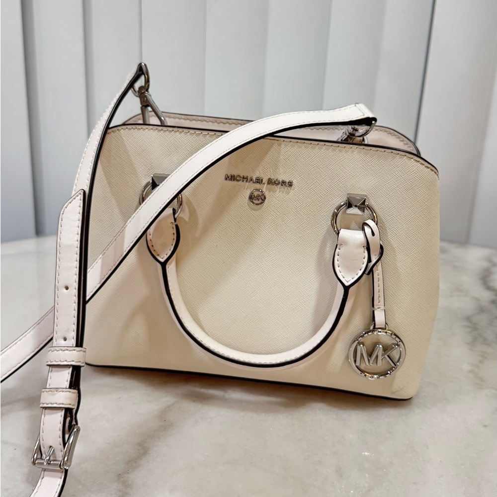 Michael Kors Ivory Satchel with Silver Accents